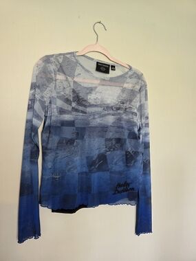 Harley-Davidson Blue Ombre Long-Sleeve Mesh Top